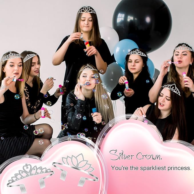 Lyrow 30 Pcs Tiara Crowns for Women Bulk Galentines Day Party Favors Crystal Queen Crowns with Comb Headband Silver Princess Tiaras for Birthday Wedding Halloween Christmas(Elegant Style)