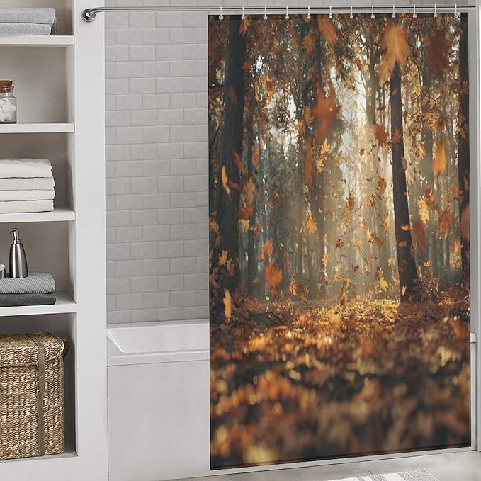 Fall Tree Shower Curtain Autumn Maple Tree Yellow Orange Leaves Brown Branch Waterproof Washable Fabric Bathroom Shower Curtains for Bathroom Decorations Home Indoor Decor 53x72Inch