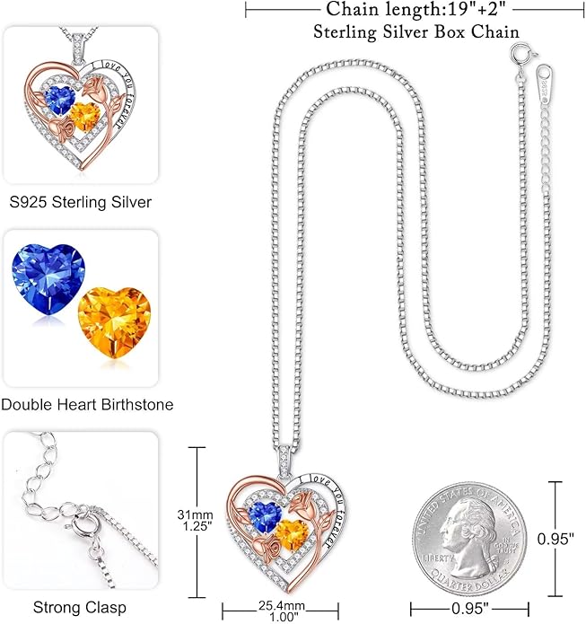 Iefil Valentines Day Gifts for Her - Sterling Silver Birthstone Necklace Anniversary Birthday Gifts for Her Wife Mom Daughter