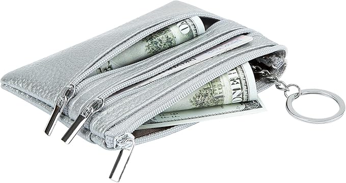 Women's Genuine Leather Coin Purse Mini Pouch Change Wallet with Keychain