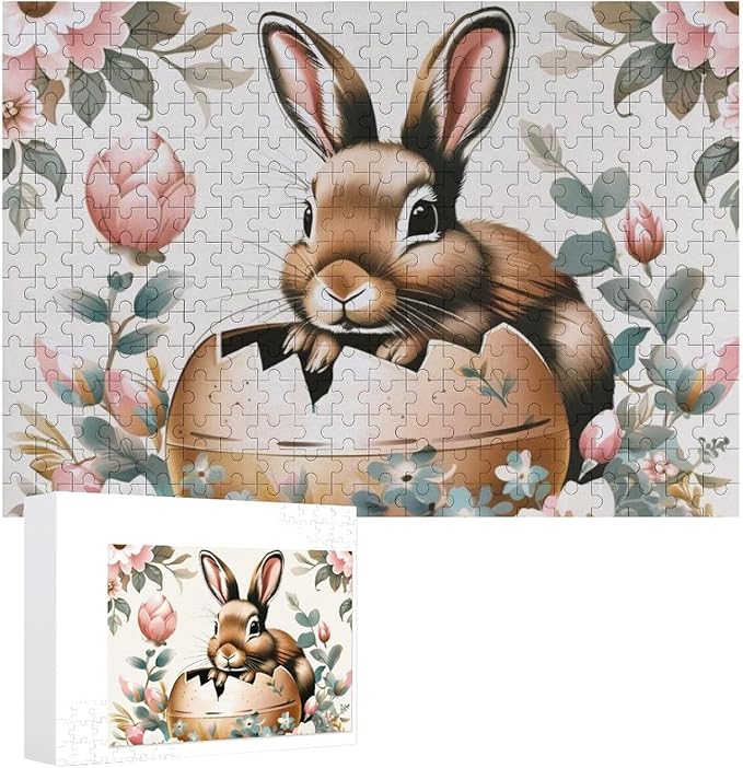 Wooden Puzzle - Easter Bunny Eggs Cute Rabbit Jigsaw Puzzles，Wooden Puzzles for Adults 300 Pieces Challenge Puzzles，Educational Games，Family Puzzles，Unique Gifts for Wall Art
