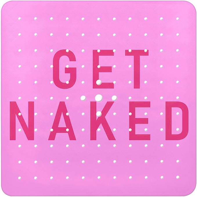 Bathtub Mat Non Slip, Get Naked Square Bath tub Mat Shower Floor Mat with Suction Cups for Adults Kids Elderly 21 X 21 Inch