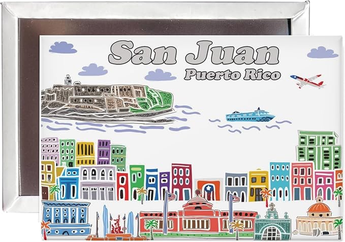 City Themed Artwork Magnet Collection by Beary Blu - Designed in The USA, Collectible Souvenirs Gifts 2.5" x 3.5" (San Juan Puerto Rico)