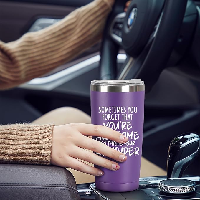 Inspirational Gifts for Women Who Have Everything - 20oz Purple Tumbler, Sometimes You Forget You're Awesome Coffee Mug, Mothers Day Birthday Gift for Mom Wife Girlfriend, Uplifting Gift for Her