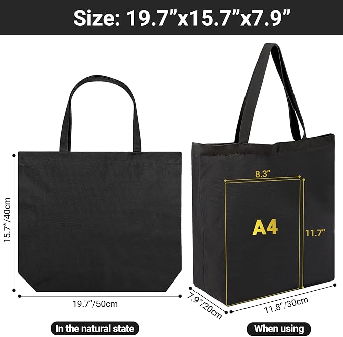 Segarty Canvas Tote Bag Bulk, 6 Pack 20x15.7 Canvas Bags for Women, Reusable Totes Aesthetic with Blank Natural Cotton Cloth for DIY, Grocery Shopping, Beach, Travel，Gift