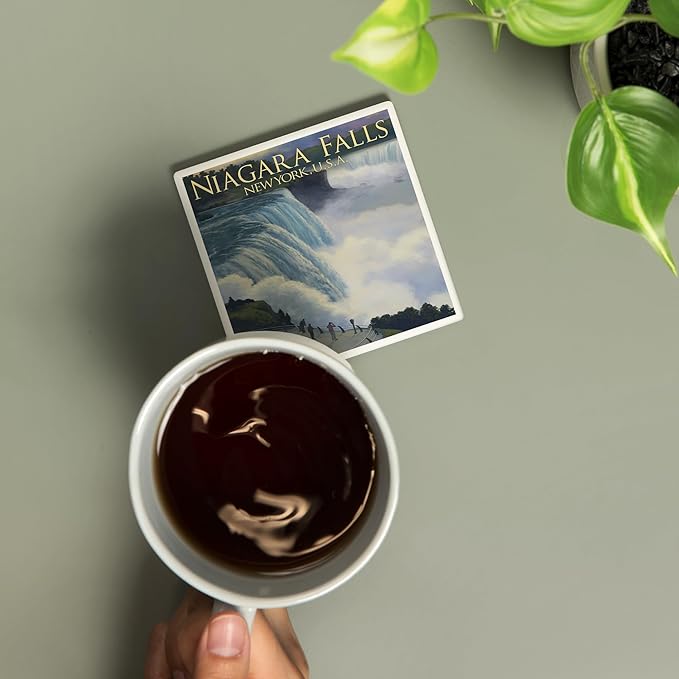 Lantern Press Niagara Falls, New York (Absorbent Ceramic Coaster, Single, Cork Back, Kitchen Table Decor)