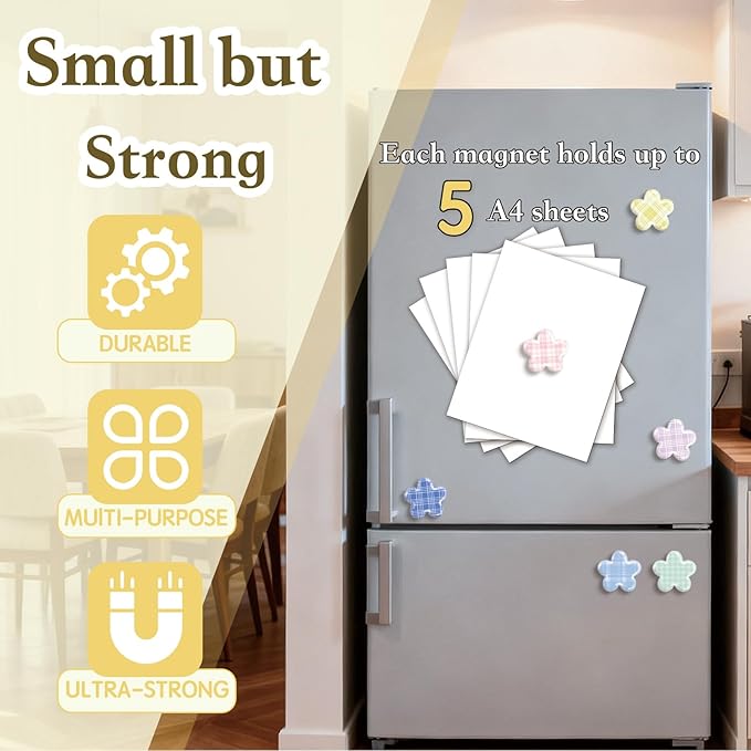 16 Pcs Floral Gingham Fridge Magnets, Strong Magnetic Cute Small Decorative Designs for Office, Kitchen, Home, School, Locker, Cabinet, Whiteboard & Gift, Flowers Magnet