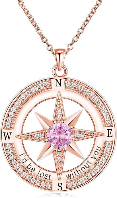 S925 Necklace Birthstone Compass Gift for Women Jewelry Sterling Silver Necklace for Wife Wedding Anniversary Girlfriend Birthday Gifts for Her Valentines Day Mom Mothers Day