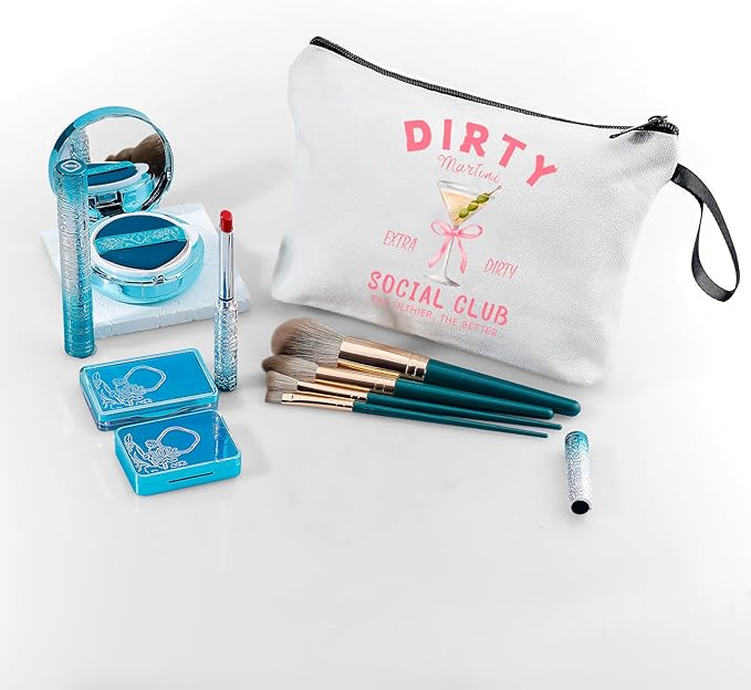 Dirty Martini Gift Cocktail Funny Unique Birthday Drink Accessories for Women Female Coworker Friend Sister Bartender Mixologist Alcohol Lover Makeup Cosmetic Bag Valentine's day
