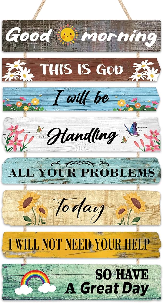 CHDITB Good Morning Inspirational Hanging Sign Plaque Farmhouse Wood Sign for Bedroom Motivational Scripture This is God Wooden Hanging Sign Art Wall Home Decoration God Christian Saying Wall Plaque