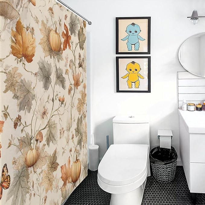 Fall Pumpkin Autumn Thanksgiving Shower Curtain Waterproof Washable Fabric Bathroom Shower Curtains for Bathroom Decorations Home Indoor Decor 64x72Inch