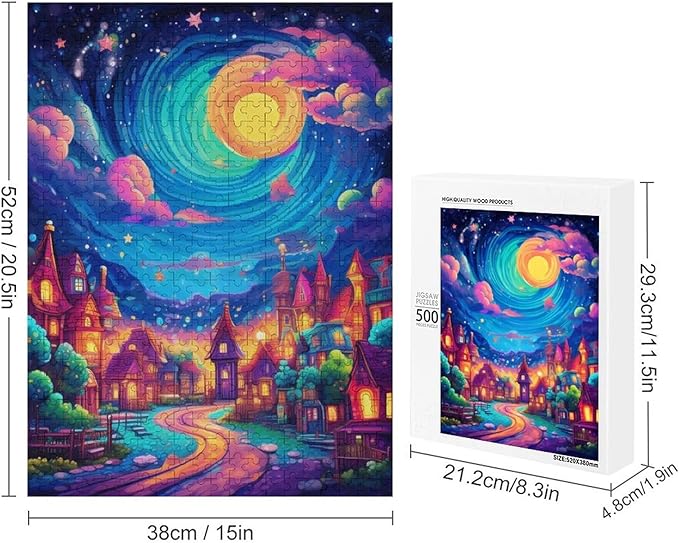Jigsaw Puzzles for Adults 500 Piece - Color Dream Town Themed Wooden Puzzles，Puzzle Games Challenge Puzzles，Educational Games，Family Puzzles，Unique Gifts for Wall Art