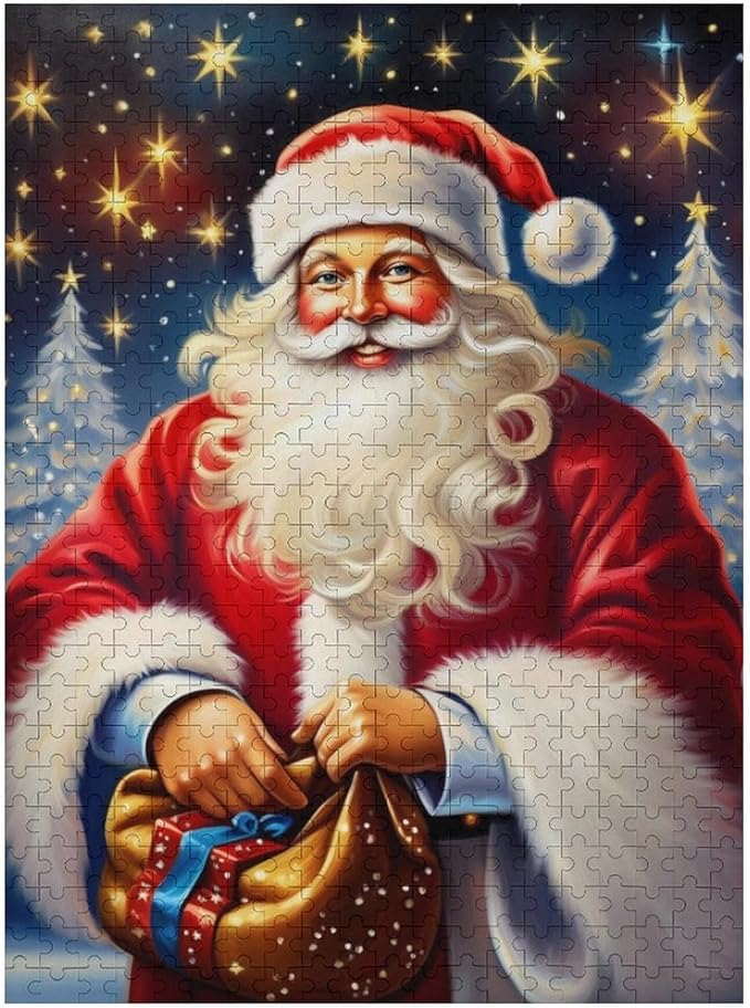 Puzzles for Adults 500 Pieces Wooden Jigsaw Puzzle - Santa Carrying Presents Theme Puzzle，Party Games，Family Toys，Educational Puzzles，Stress Relief Wooden Puzzle，Gifts for Family and Friends