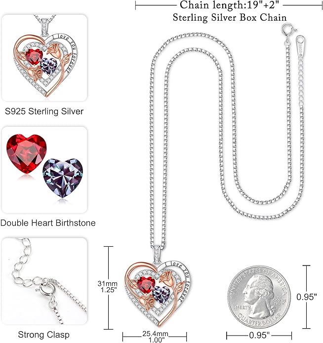 Iefil Valentines Day Gifts for Her - Sterling Silver Birthstone Necklace Anniversary Birthday Gifts for Her Wife Mom Daughter