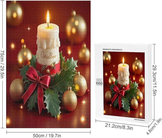 Jigsaw Puzzles for Adults 1000 Piece - Christmas Atmosphere Candle Light，Merry Christmas Themed Wooden Puzzles，Stress Relief Games，Puzzle Games Challenge Puzzles，Educational Games