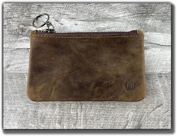 Leather Pouch with Zipper (Whiskey Brown, 7.75" x 5")