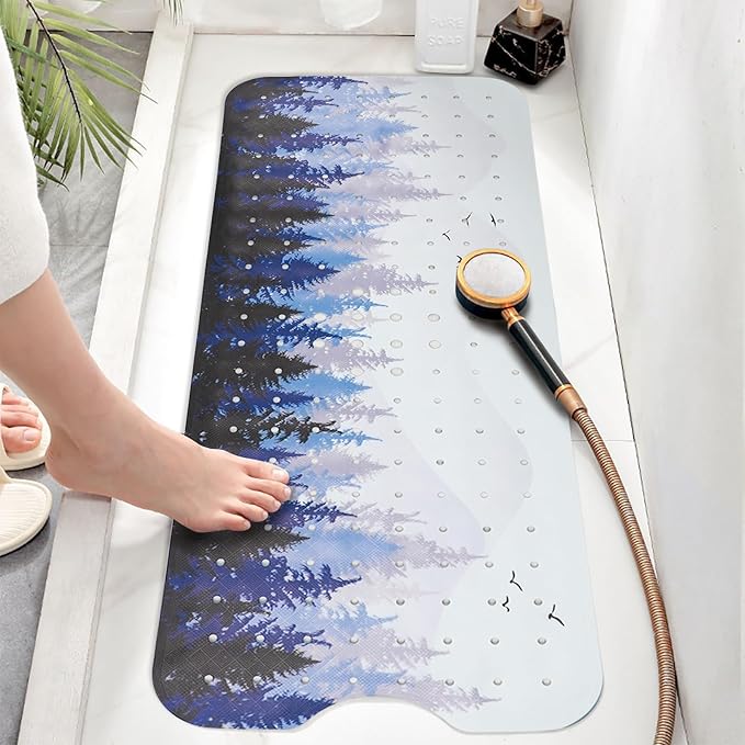 Bathtub Mat Non Slip, Forest Extra Long Bath tub Mat Shower Floor Mat with Suction Cups and Drain Holes for Adults Kids Elderly 40 X 16 Inch
