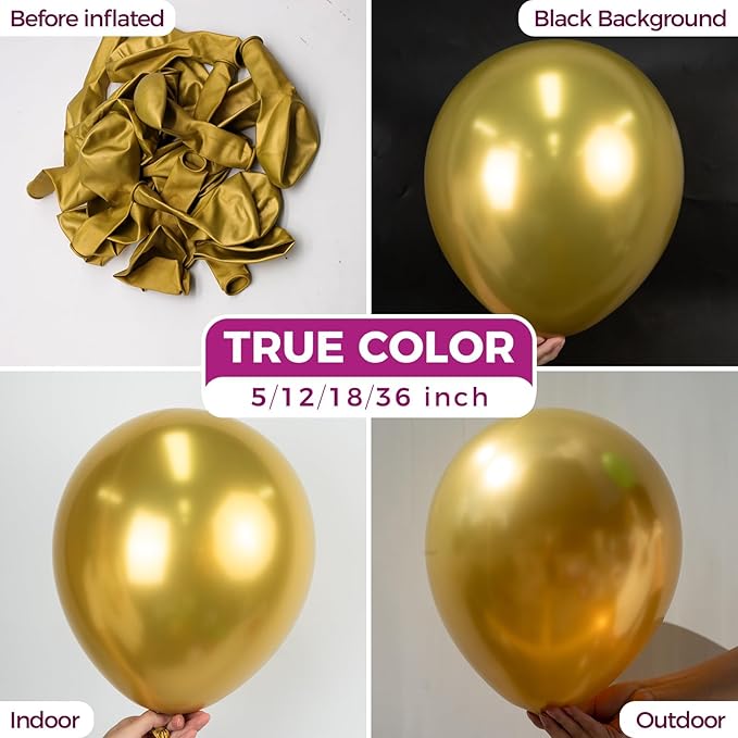 Bezente Gold Metallic Chrome Latex Balloons, 100 Pack 12 inch Gold Round Helium Balloons for Valentines Day Anniversary New Years Graduation Golden Birthday Casino Party Decorations 2026