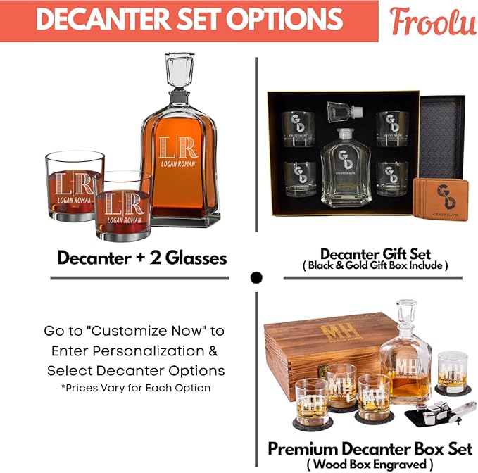 Personalized Whiskey Decanter Sets for Men - Custom Engraved Whisky Glasses & Italian Liquor Decanter - Gifts For Men, Christmas, Anniversary, Birthday