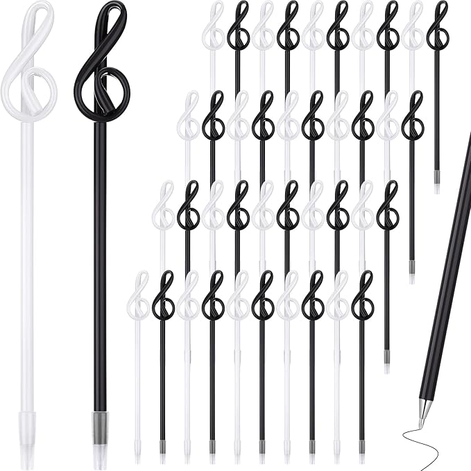 Lincia 100 Pcs Music Note Pens Bulk Musical Ballpoint Pens Music Themed Party Favors Novelty Musical Choir Prizes Gifts Piano Teacher Gift for Artists Office Decorative Supplies(Black, White)