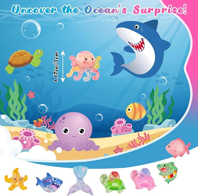Sea Animal Bath Bombs for Kids with Surprise Inside, 8PCS Organic Essential Oil Shark Octopus Turtle Fish Bubble Bath Bombs for Kids，Birthday Gift for 3-8 Boys,Girls Ocean Party