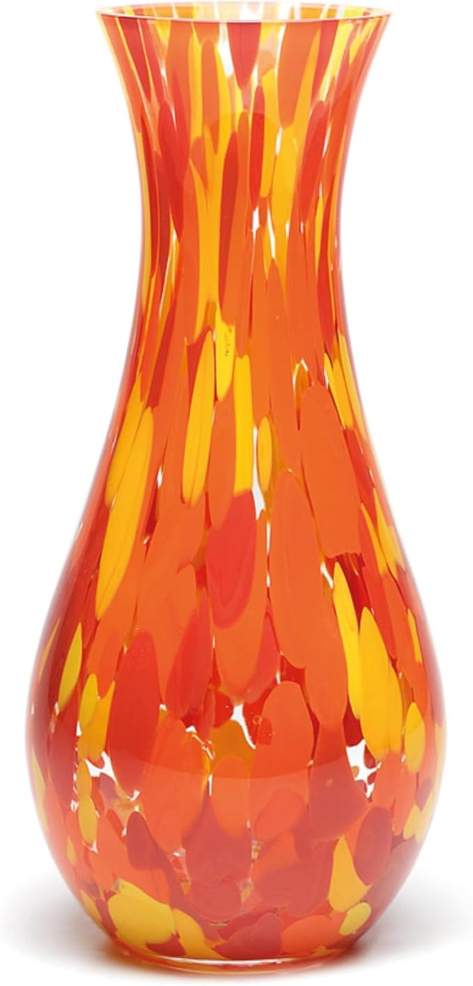 Ca D Oro Glass Vase Orange/Yellow Confetti Effect Hand Blown Murano-Style Art Glass for Flower, Room Decoration and Centerpiece - Model Nº 83