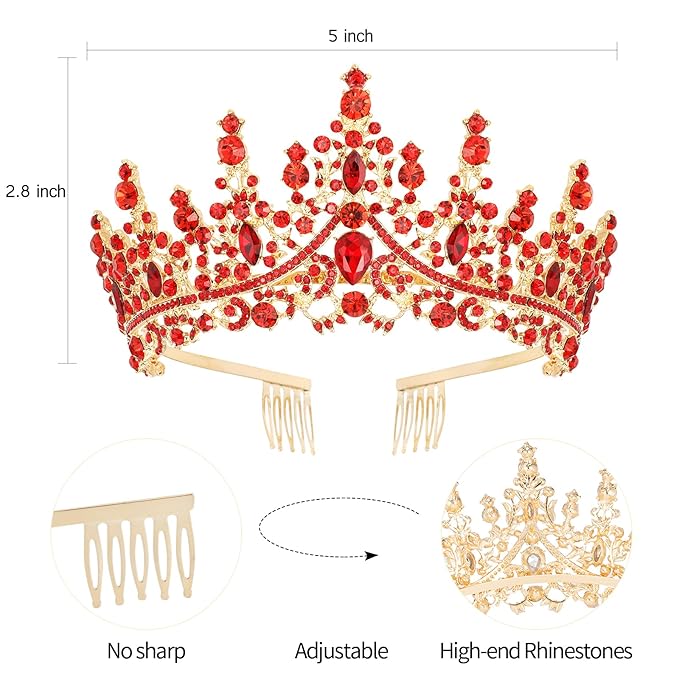 Velscrun Red Crystal Birthday Tiara Crowns for Women Girls Elegant Princess Crown with Combs Birthday Girl Headband Sash Happy Birth Party Decorations Birth Gift Cake Topper Hair Accessories