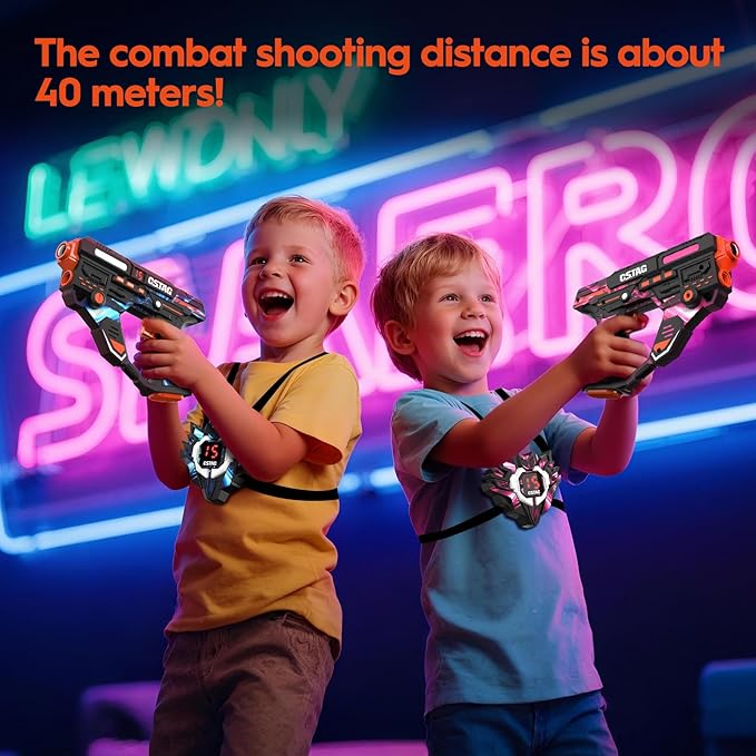 Infrared Battle Set - 2 Guns 2 LED Vests with Real-Time Data Sync, Infrared Tag Guns for Kids Teens & Family Play Indoor Outdoor Multiplayer Game, Toys Gifts for Birthday Christmas Party (Red & Blue)