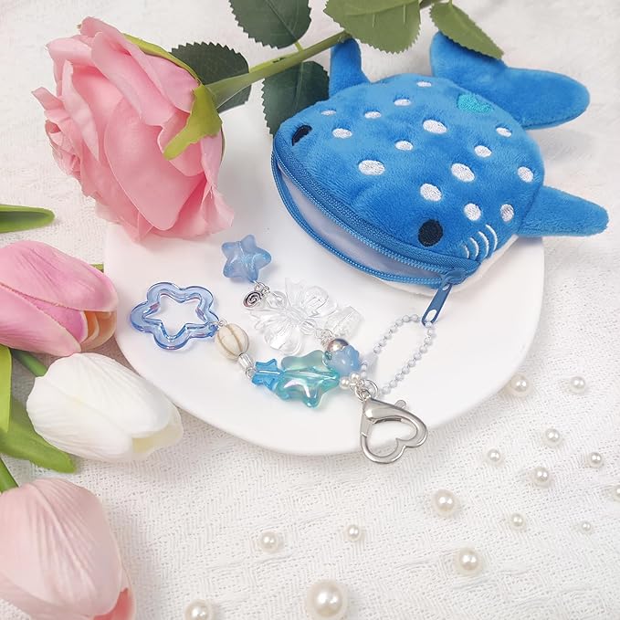 Cute Keychain Whale Shark Coin Purse Keychain Cute Plush Zipper Change Pouch, Kawaii Handmade Wallet for Women