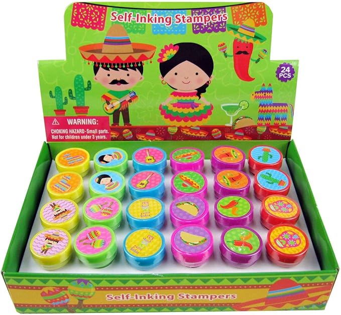 TINYMILLS 24 Pcs Fiesta Stampers for Kids, Birthday Party Favors, Pinata Fillers, Goody Bag Filler Treats, Classroom Rewards, Cinco de Mayo Party Favors
