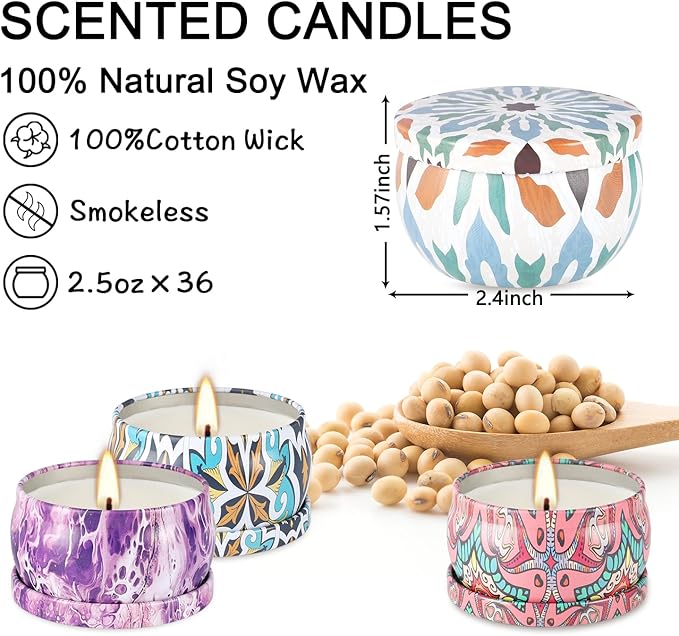 Onebird Set of 36 Christmas Scented Candle Gift Set,Natural Pure Soy Wax Aromatherapy Candles Essential Oils for Home and Women