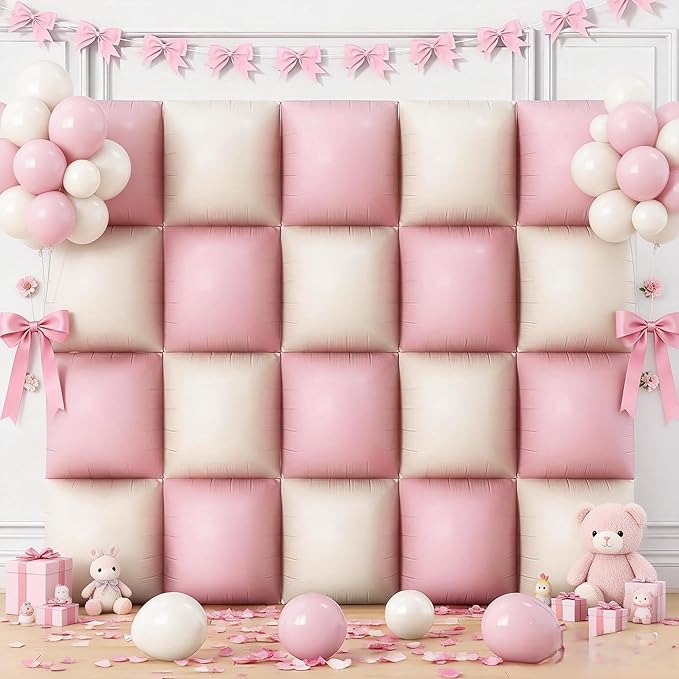 Dusty Pink and White Square Balloon, 20 PCS Matte Pink Cream Double Sided Square Foil Balloon Backdrop for Girls Bridal Baby Shower Wedding Boho Birthday Party Decoration