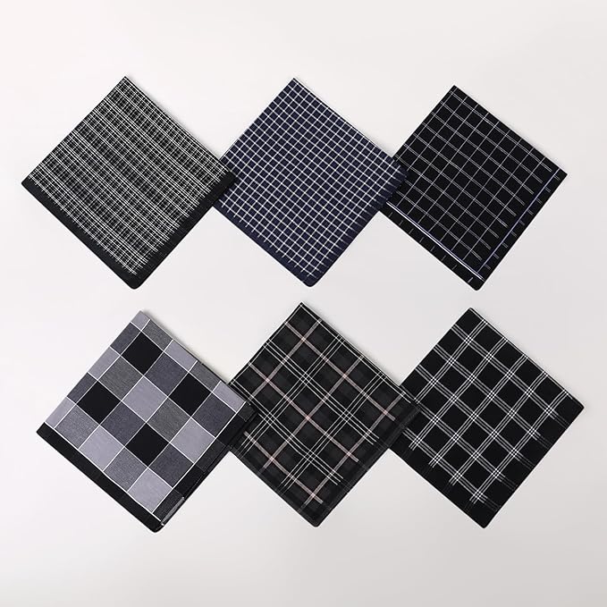 HOULIFE Men’s Handkerchiefs, Black Cotton Handkerchiefs for Men, 17x17 11 Pcs