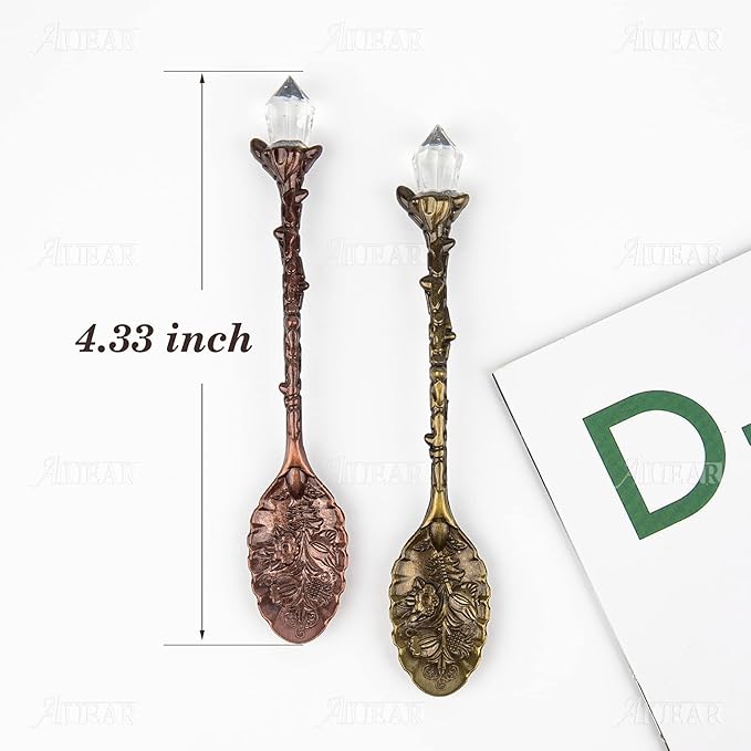 AUEAR, 16 Pack Vintage Coffee Crystal Spoons Decorative Tea Carved Spoon for Kitchen Accessory 4 Colors