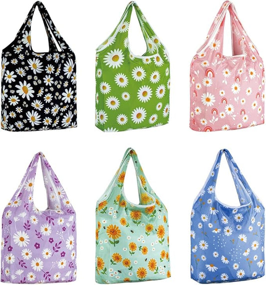 LOLOMLO 6 Pack Eco-Friendly Reusable Grocery Bags Lightweight Durable Washable Shopping Tote Foldable Outings Storage Pouch