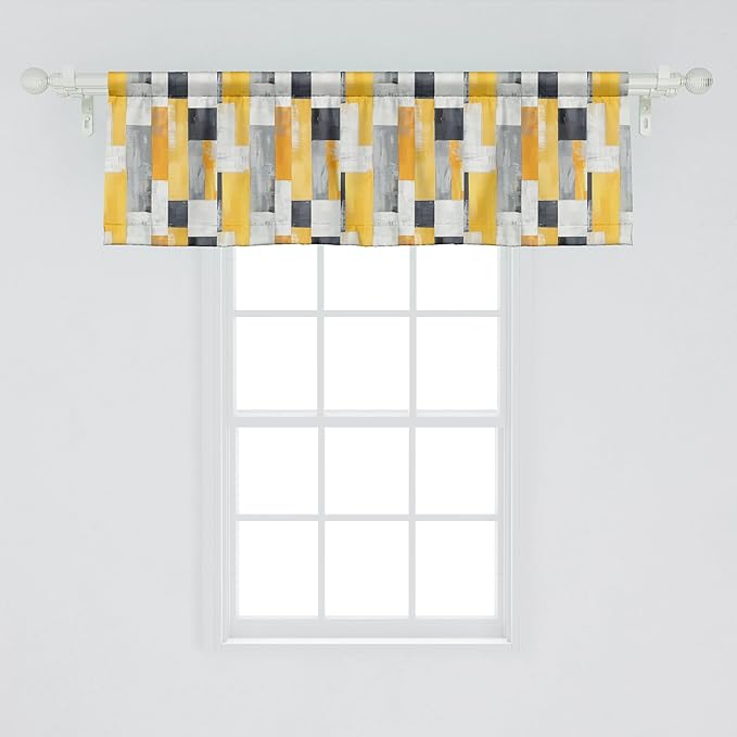 Ambesonne Abstract Window Valance Pack of 2, Contemporary Artwork Oil Painting Look Modern Stripes Print Hipster, Rod Pocket Curtain Valances for Kitchen Bedroom, 54" X 18", Amber White Charcoal Grey