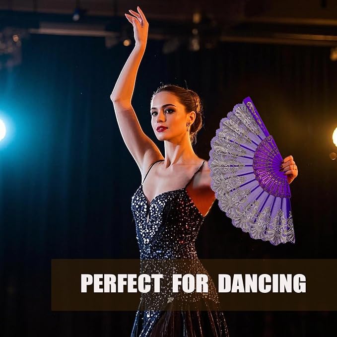 QIRMIZI 10 Pack Folding Handheld Fans,Silk Spanish Fan, Perfect for Weddings, Parties, and Dancing,Purple
