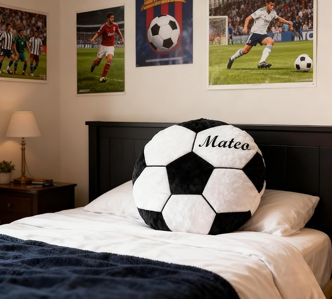 Personalized Name Soccer Pillow Custom Name Soccer Pillow for Boys Girls Customized for Soccer Fans Kids Birthday Sports Room Decore Game Day Sofa Cushion