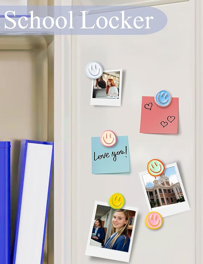 Mymazn 12Pcs Fridge Magnets Cute Refrigerator Magnets, Colorful Magnets for Whiteboard Cabinet Locker, Resin Smile Face Decorative Magnets for Classroom Kitchen Office