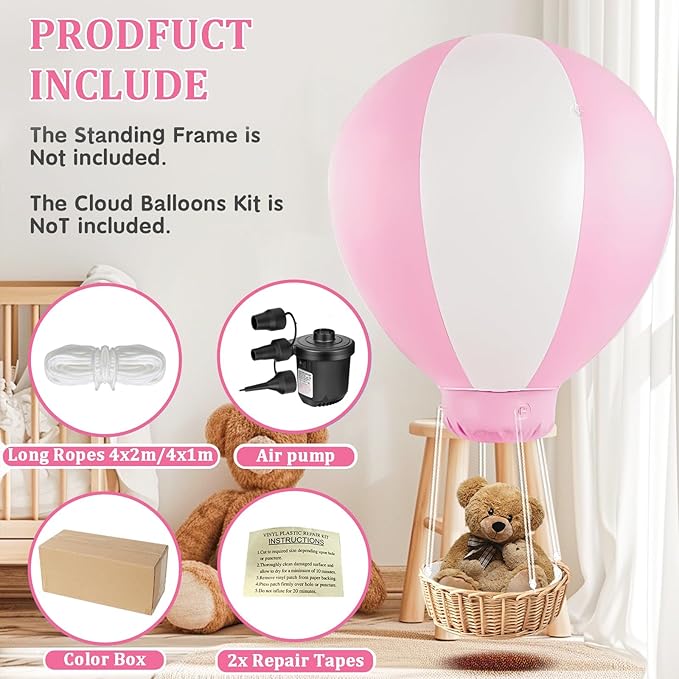 3FT Pink Hot Air Balloon, Inflatable Baby Shower Decoration, Hanging Hot Air Balloon for Girls Baby Birthday Party Wedding Exhibitions, Air Pump Included
