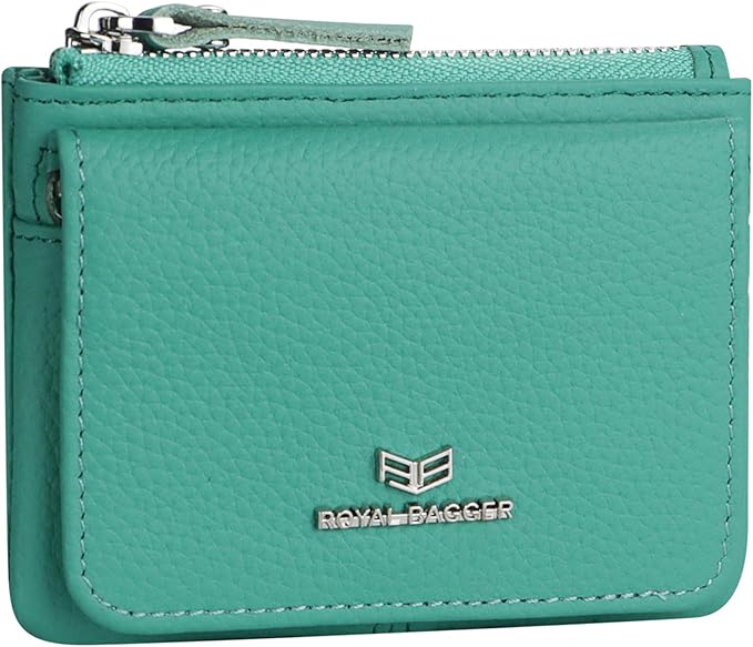 Royal Bagger Genuine Leather Women's Coin Purse - RFID Blocking Small Wallet, Casual Zipper Change Pouch for Daily Use 3200 (Lake Green)