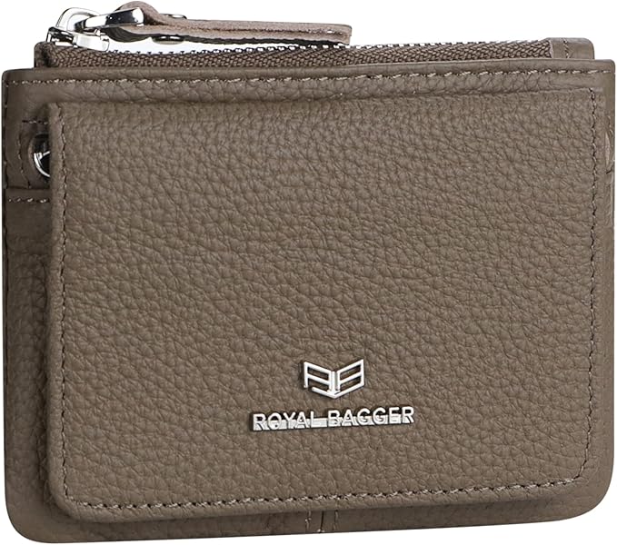 Royal Bagger Genuine Leather Women's Coin Purse - RFID Blocking Small Wallet, Casual Zipper Change Pouch for Daily Use 3200 (Khaki)
