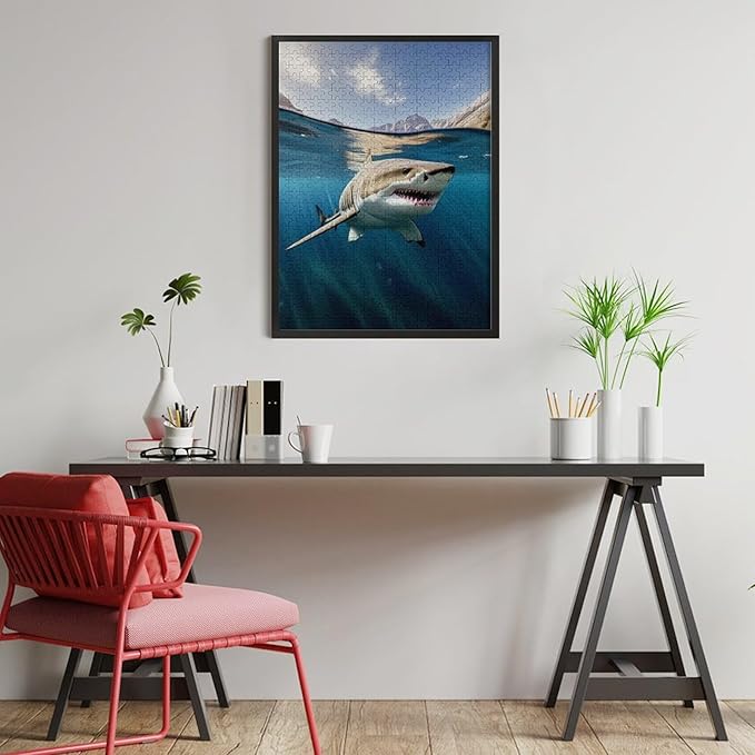 Puzzles for Adults 500 Pieces Wooden Jigsaw Puzzle - Shark on The Water Theme Puzzle，Party Games，Family Toys，Educational Puzzles，Stress Relief Wooden Puzzle，Gifts for Family，Colleagues and Friends