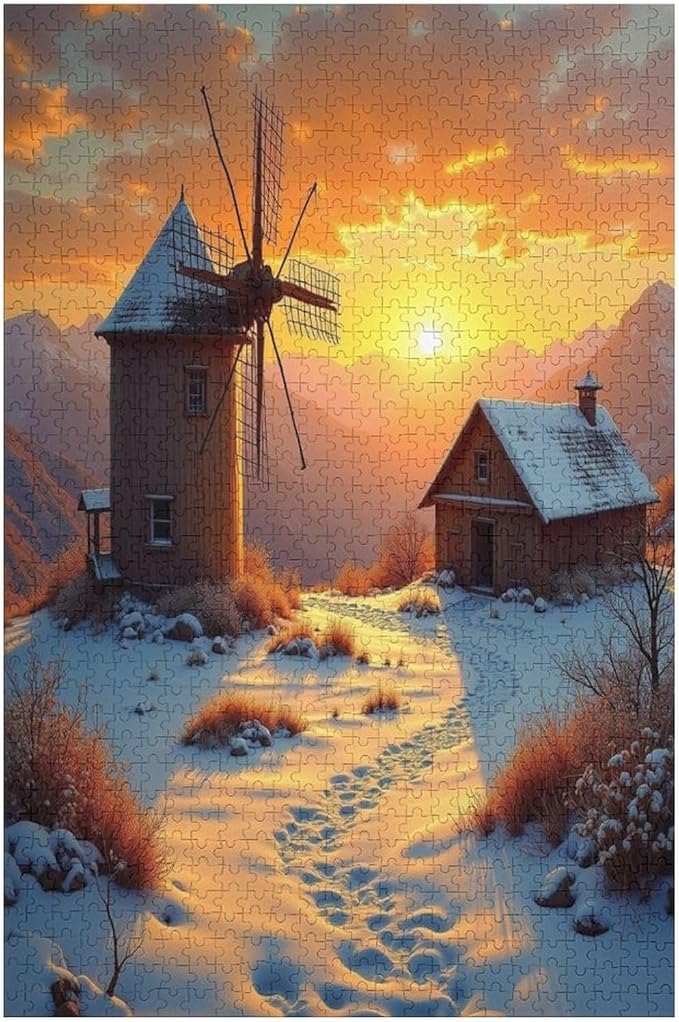 Rustic Windmill Old Country Wooden Puzzle 1000 Pieces Jigsaw Puzzles for Adults Puzzle Educational Toys Challenging Fun Games Gifts for Elders Kids Family and Friends