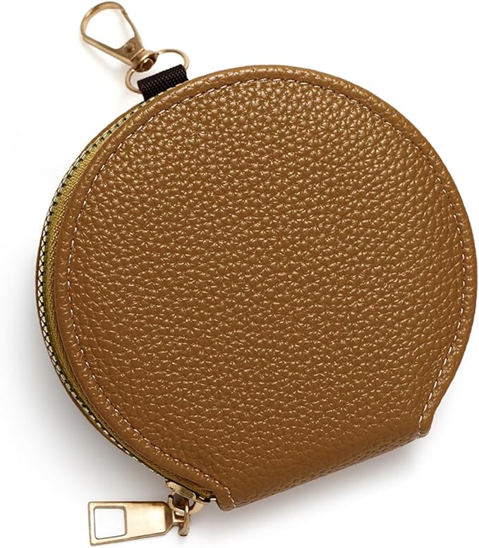 Women’s Small Coin Purse, Vintage Zipper Change Purse, Pocket-Sized, Solid Color, Round Coin Bag with Keychain - Yellow