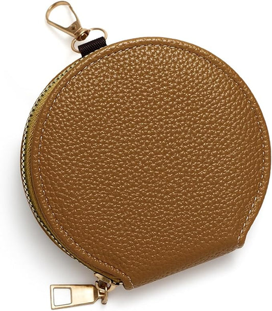Women’s Small Coin Purse, Vintage Zipper Change Purse, Pocket-Sized, Solid Color, Round Coin Bag with Keychain - Yellow