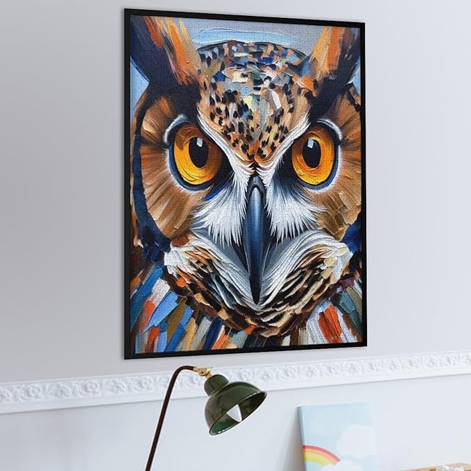 Owl Oil Painting Wooden Puzzle 1000 Pieces Jigsaw Puzzles for Adults Puzzle Educational Toys Challenging Fun Games Gifts for Elders Kids Family and Friends