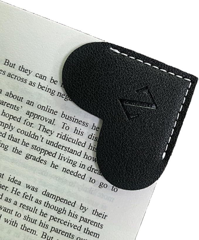 Personalized Leather Book Marks, Heart Bookmark, Unique Cute Handmade Letter Bookmarks Accessories for Reading Women, Teacher, Student, Book Lovers Book Mark Gifts (Black, Z)