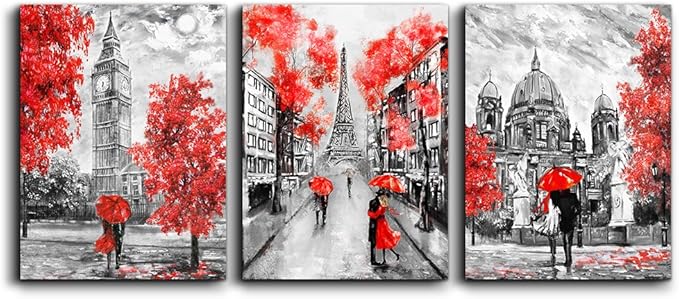 Canvas Wall Art Decor for bedroom Black and white scenery romanti couples pictures Artwork Ready to Hang for living room Home Decoration painting 12" x 16" 3 Piece Paris Eiffel Tower wall decor