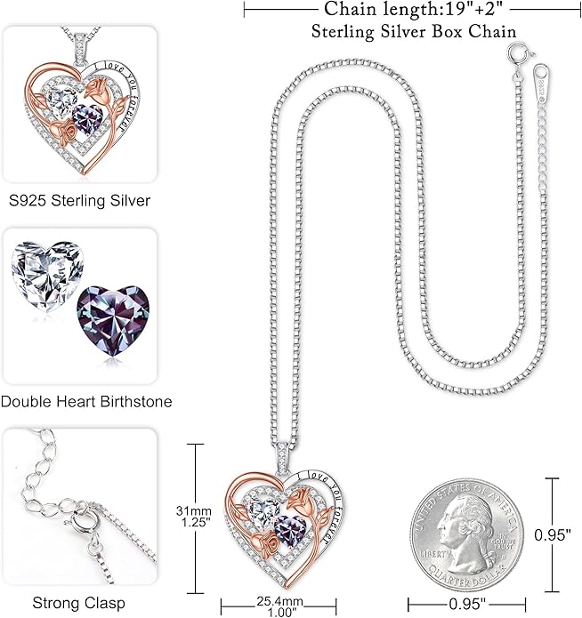 Iefil Valentines Day Gifts for Her - Sterling Silver Birthstone Necklace Anniversary Birthday Gifts for Her Wife Mom Daughter